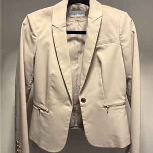Calvin Klein Women's Beige Blazer with Gold Accents